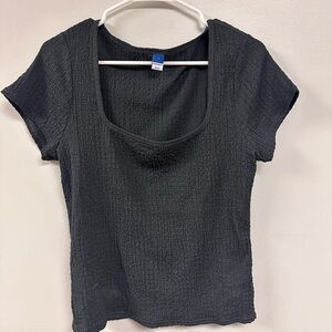Gray Textured Square Neck Women's Top